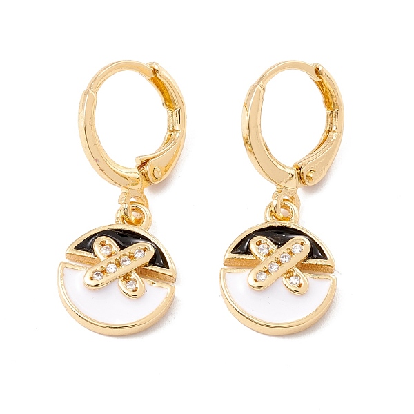 

PandaHall Enamel Flat Round Dangle Leverback Earrings with Clear Cubic Zirconia, Real 18K Gold Plated Brass Drop Earrings, Lead Free &..., Black