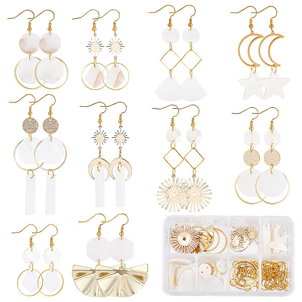 

PandaHall SUNNYCLUE 1 Box 10 Pairs DIY Shell Earrings Dangle Making Starter Kit Seashell Charms Sun Moon Star Charms Geometric Teardrop..., White