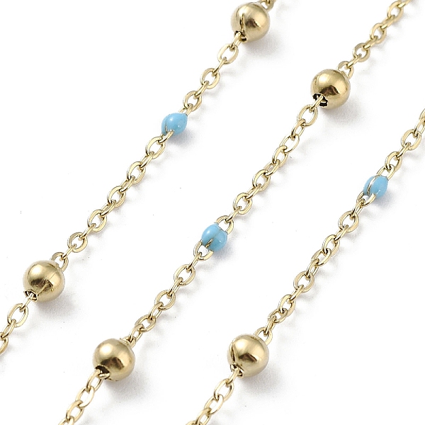

PandaHall Ion Plating(IP) 304 Stainless Steel Cable Chain, with Enamel, Soldered, Light Sky Blue, Beads: 3.5~3.6x3.5mm, Link: 5x2x2mm and...