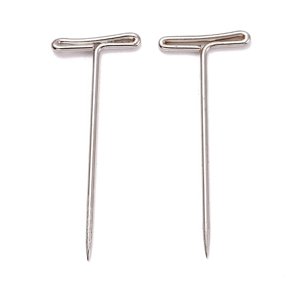 PandaHall Nickel Plated Steel T Pins for Blocking Knitting, Modelling, Wig Making and Crafts, Stainless Steel Color, 38x15.5x1mm, Hole...