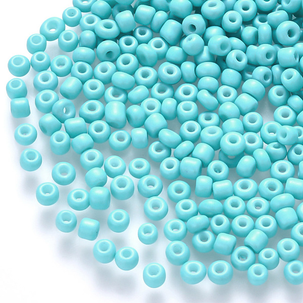 

PandaHall 8/0 Baking Paint Glass Round Seed Beads, Cyan, 3~3.5x2mm, Hole: 1~1.2mm, about 10000pcs/pound Glass Cyan