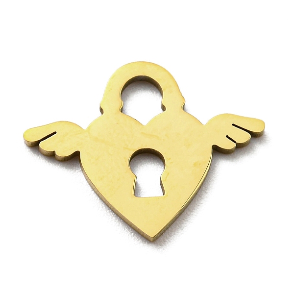

PandaHall Ion Plating(IP) 316L Surgical Stainless Steel Pendants, Laser Cut, Heart Lock with Wing Charm, Real 18K Gold Plated, 13x17x1mm...