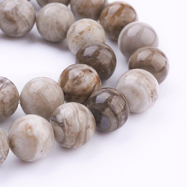 PandaHall Natural Silver Leaf Jasper Beads Strands, Round, 12mm, Hole: 1mm, about 34pcs/strand, 15.7 inch(40cm) Silver Leaf Jasper Round