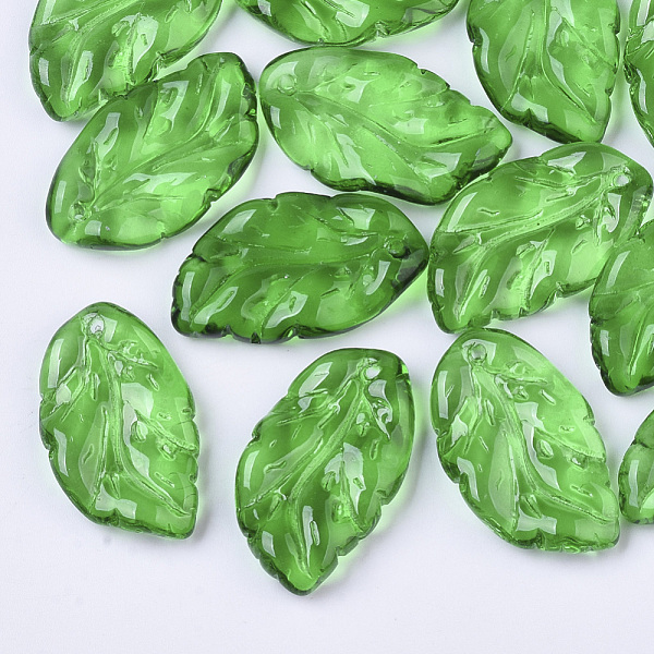 

PandaHall Transparent Spray Painted Glass Pendants, Leaf, Green, 27.5x15~17x3.5~4.5mm, Hole: 1.4mm Glass Leaf Green