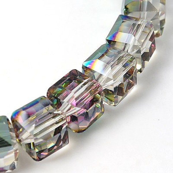 

PandaHall Electorplated Glass Beads, Rainbow Plated, Faceted, Cube, Aqua, 9x9x9mm, Hole: 1mm Glass Cube Cyan
