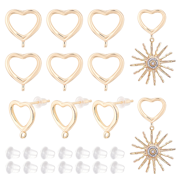 

PandaHall BENECREAT 6 Pairs Real 14K Gold Plated Brass Stud, Heart Shape Earring Findings with Loops and 30Pcs Plastic Ear Nuts for Earring...