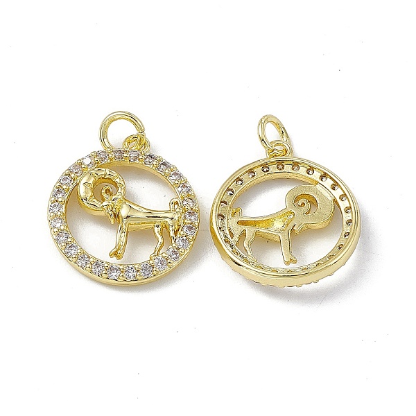 

PandaHall Real 18K Gold Plated Brass Micro Pave Clear Cubic Zirconia Pendants, with Jump Ring, Ring with Constellation Charm, Aries...