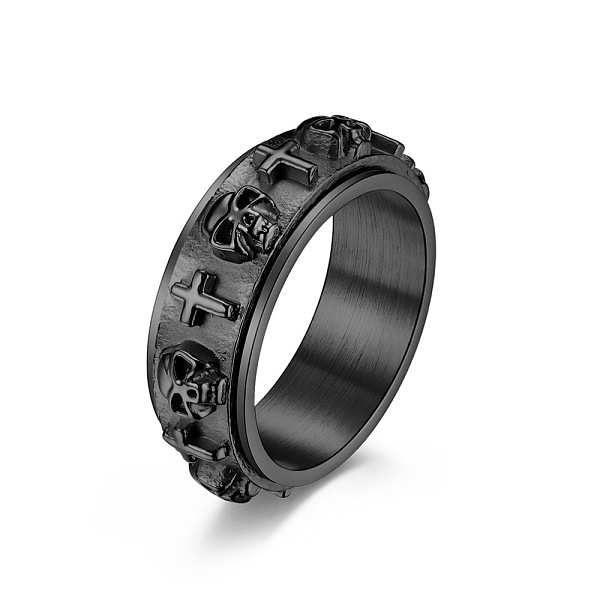 

PandaHall Titanium Steel Skull & Cross Rotatable Finger Ring, Spinner Fidget Band Anxiety Stress Relief Punk Ring for Men Women, Gunmetal...