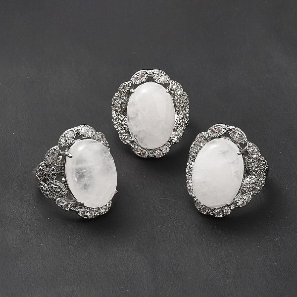 

PandaHall Natural Quartz Crystal Adjustable Rings, Platinum Tone Oval Brass Rings for Women, Cadmium Free & Lead Free, US Size 7 3/4(17.9mm)...