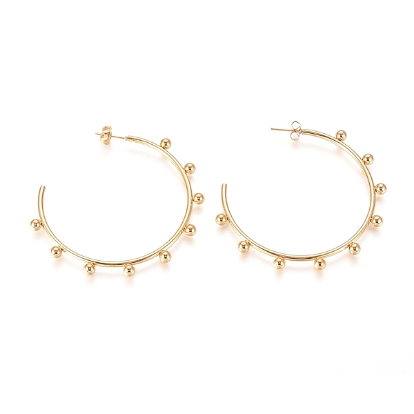 

PandaHall 304 Stainless Steel Stud Earrings, Half Hoop Earrings, Hypoallergenic Earrings, with Round Beads and Earring Backs, Golden...