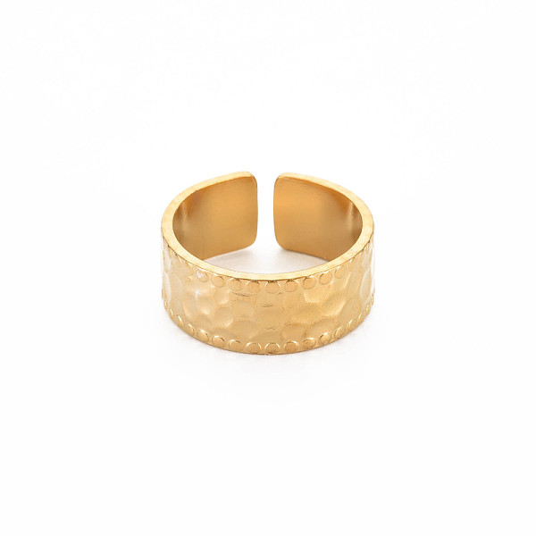

PandaHall Ion Plating(IP) 304 Stainless Steel Hammered Flat Open Cuff Ring for Women, Nickel Free, Real 18K Gold Plated, US Size 6 3/4...