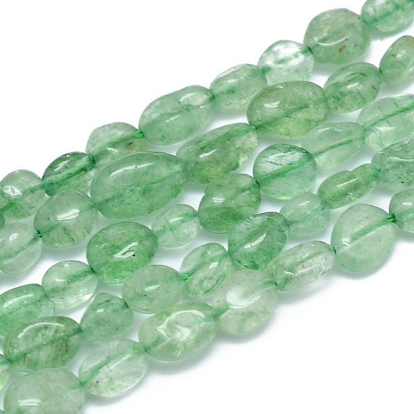 PandaHall Natural Green Strawberry Quartz Beads Strands, Tumbled Stone, Nuggets, 5~8x4~7mm, Hole: 1mm, about 52pcs/strand, 14.57 inch~15.35...