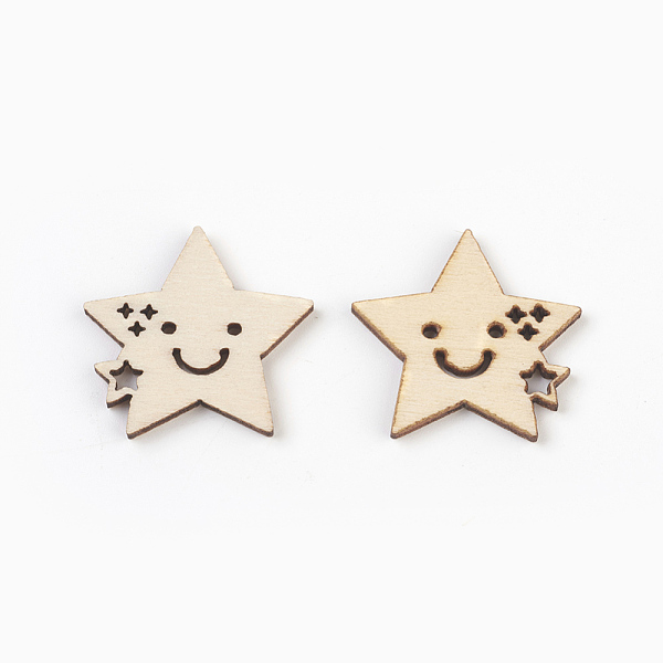 

PandaHall Wood Cabochons, Laser Cut Wood Shapes, Star and Moon, BurlyWood, 25.5x25.5~27x2~2.5mm Wood Star Orange