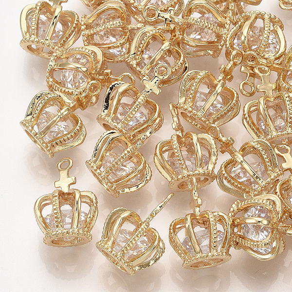 

PandaHall Brass Cubic Zirconia Pendants, Crown, Clear, Real 18K Gold Plated, 15x11x11mm, Hole: 1mm Brass+Cubic Zirconia Crown Clear