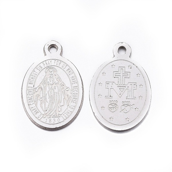 

PandaHall DanLingJewelry 304 Stainless Steel Charms, Oval with Virgin Mary, Miraculous Medal, Stainless Steel Color, 14x9x0.8mm, Hole: 1mm...