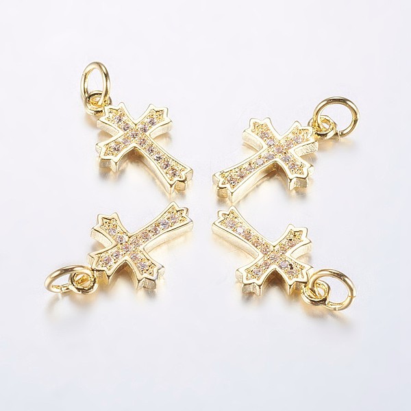 

PandaHall Long-Lasting Plated Brass Micro Pave Cubic Zirconia Pendants, Cross, Real 18K Gold Plated, 15.5x10x2mm, Hole: 3mm Brass+Cubic..., Clear
