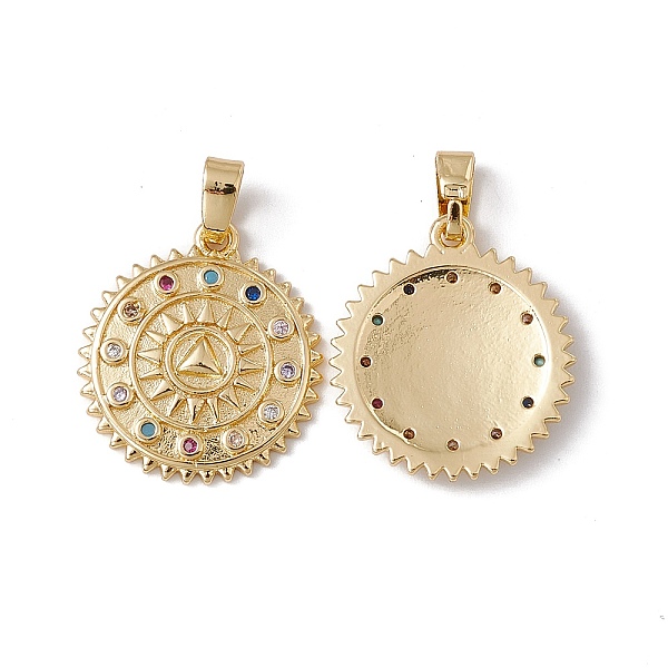 

PandaHall Brass Micro Pave Cubic Zirconia Pendants, Sun Charm, Real 18K Gold Plated, 20x18x2.5mm, Hole: 3x4.5mm Brass+Cubic Zirconia Sun