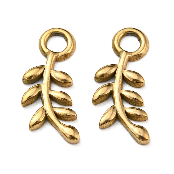 

PandaHall Ion Plating(IP) 316L Surgical Stainless Steel Pendants, Leafy Branch Charms, Real 18K Gold Plated, 15x7x1mm, Hole: 2mm 316L...