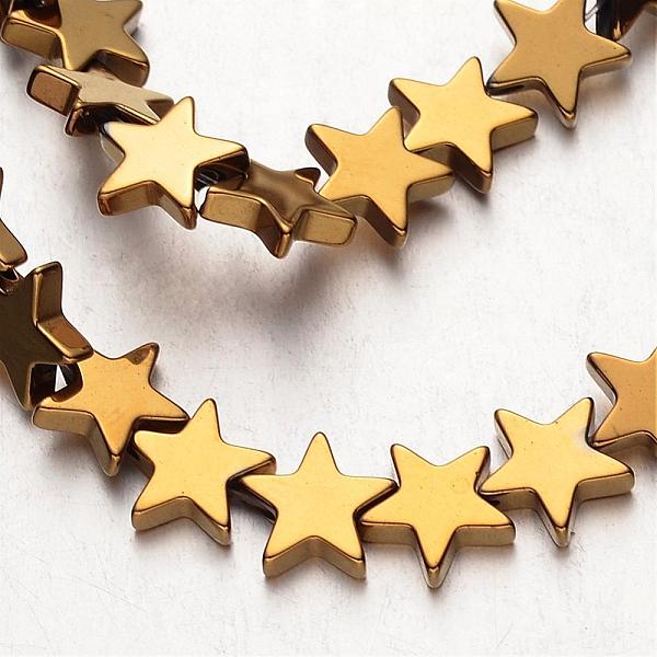 PandaHall Electroplate Non-magnetic Synthetic Hematite Bead Strands, Star, Golden Plated, 8x8x2~3mm, Hole: 1mm, about 61~63pcs/strand, 15.7...