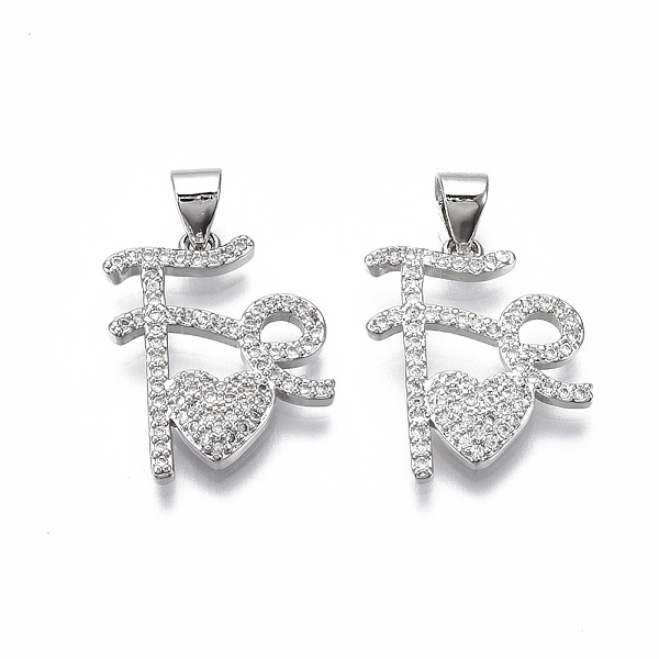 

PandaHall Brass Micro Pave Clear Cubic Zirconia Pendants, Word, Nickel Free, Real Platinum Plated, 20x15.5x3mm, Hole: 3mm Brass+Cubic...