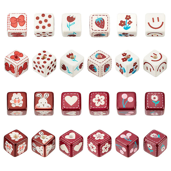 

PandaHall CHGCRAFT 24Pcs 12 Style Opaque Printed Acrylic Beads, Cube with Mixed Pattern, Cube, 13.5x13.5x13.5mm, Hole: 3.8mm, 2pcs/style...