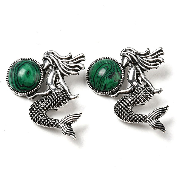 

PandaHall Dual-use Items Alloy Mermaid Brooch, with Synthetic Malachite, Antique Silver, 42x37x12mm, Hole: 8x3mm Malachite Mermaid