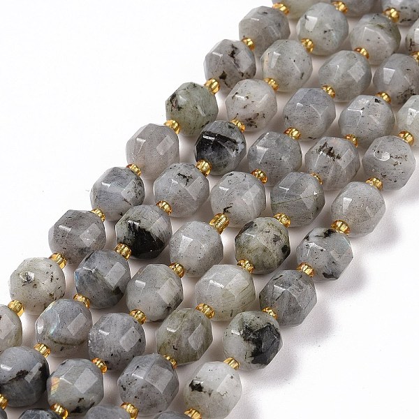 PandaHall Natural Labradorite Beads Strands, with Seed Beads, Faceted Bicone Barrel Drum, 9.5x8.5mm, Hole: 1.2mm, about 31pcs/strand, 14.17...