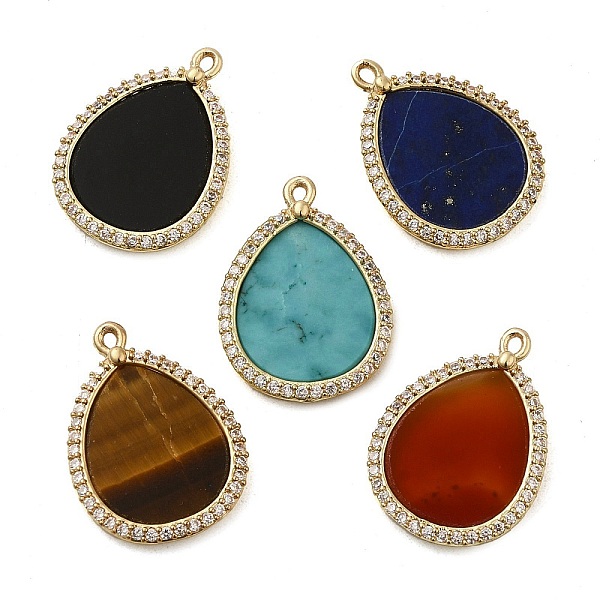 

PandaHall Natural Mixed Gemstone Pendants, Teardrop Charms with Rack Plating Gloden Tone Brass Micro Pave Clear Cubic Zirconia Findings...