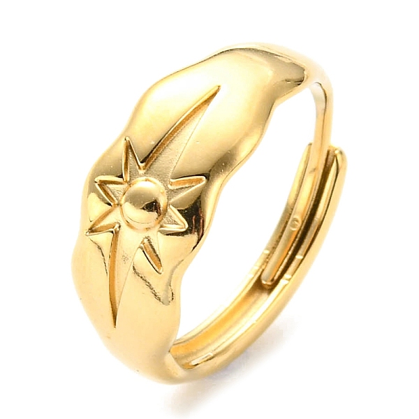 

PandaHall 304 Stainless Steel Adjustable Ring for Women, Star, Real 14K Gold Plated, Inner Diameter: 18mm 304 Stainless Steel