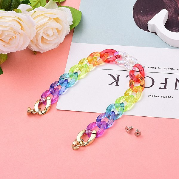 

PandaHall CCB Plastic & Transparent Acrylic Curb Chain for DIY Keychains, Phone Case Decoration Jewelry Accessories, with Brass Screw Nuts...