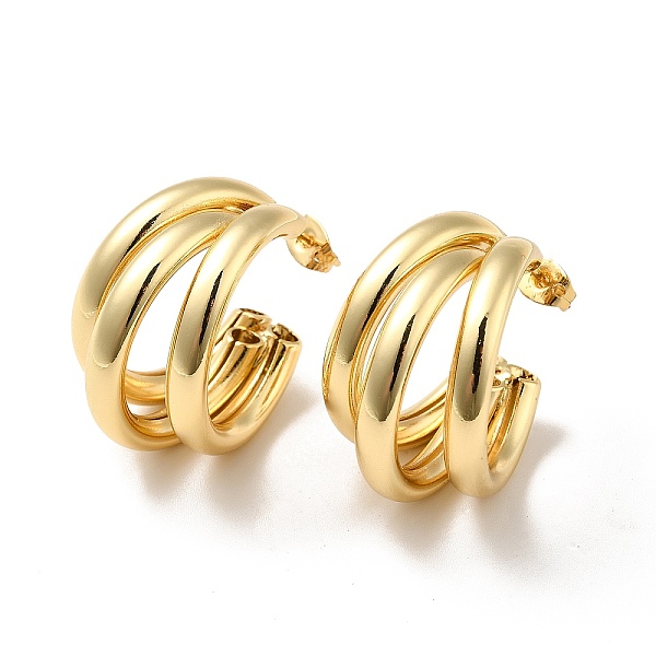 

PandaHall Brass Studs Earrings, Triple Circle Stud Earring for Women, Real 18K Gold Plated, 28x27.5x17mm, Pin: 0.7mm Brass Others