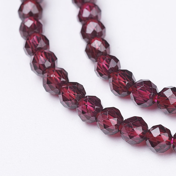 

PandaHall Natural Garnet Beads Strands, Faceted, Round, 3mm, Hole: 0.5mm, about 106pcs/strand, 12.6 inch(32cm) Garnet Round Red
