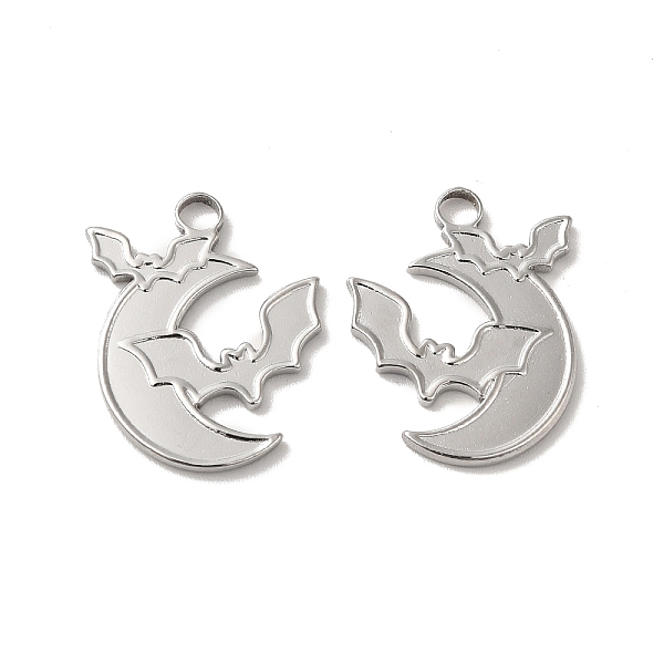 

PandaHall 304 Stainless Steel Pendant, Moon with Bat Charm, Stainless Steel Color, 20x16x1.5mm, Hole: 3mm 304 Stainless Steel Moon
