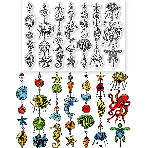 

PandaHall CHGCRAFT Sea Animals Clear Stamps Transparent Silicone Stamp Seahorse Shells Silicone Stamps for DIY Crafting Scrapbooking Card...
