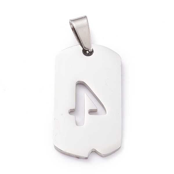

PandaHall 304 Stainless Steel Pendants, Rectangle with Number, Stainless Steel Color, Num.4, 27.5x14.5x1.5mm, Hole: 7.5x3mm 304 Stainless...