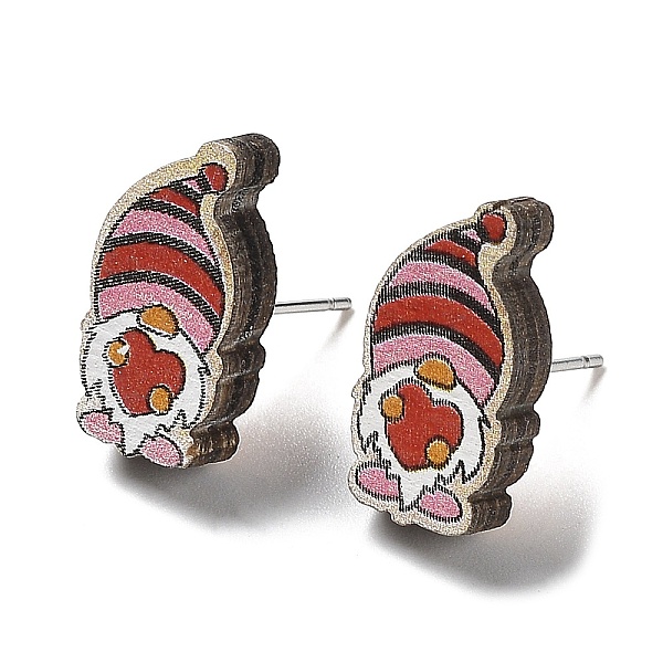 

PandaHall Printing Wood Stud Earrings for Women, with 316 Stainless Steel Pins, Gnome, Red, 16.5x8.5mm Wood Gnome Red
