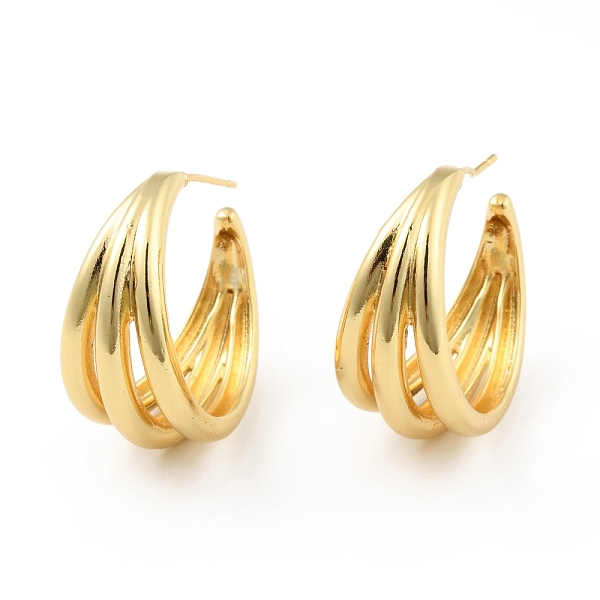 

PandaHall Rack Plating Brass Chunky Stud Earrings, Half Hoop Earrings for Women, Cadmium Free & Lead Free, Real 18K Gold Plated...