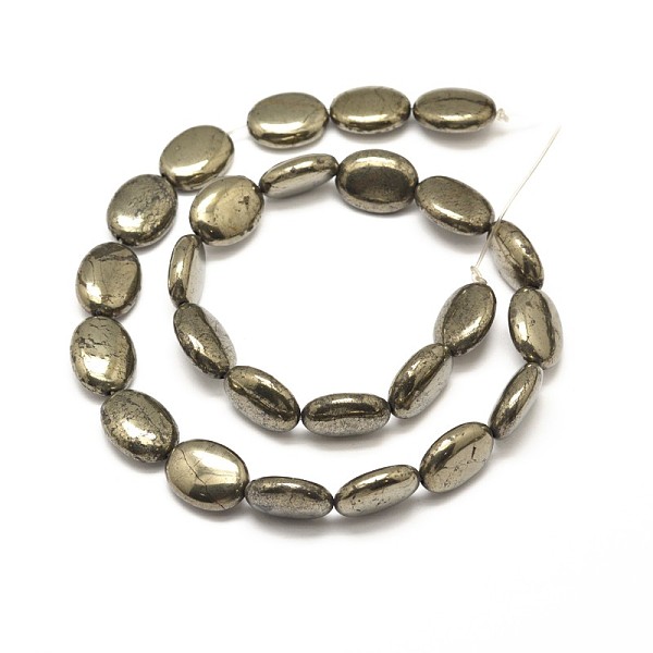 

PandaHall Oval Natural Pyrite Beads Strands, 14x10x5mm, Hole: 1mm, about 28pcs/strand, 15.7 inch Pyrite Oval Yellow