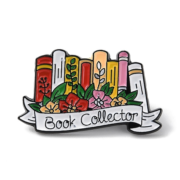 

PandaHall Book & Flower Enamel Pins, Black Alloy Brooch for Backpack Clothing, Colorful, 17.5x30x1.4mm Alloy+Enamel Book