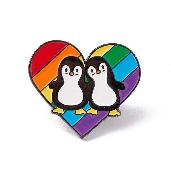 PandaHall Rainbow Color Pride Flag Heart with Penguin Enamel Pin, Gunmetal Alloy Brooch for Backpack Clothes, Colorful, 25.5x30x1.5mm...
