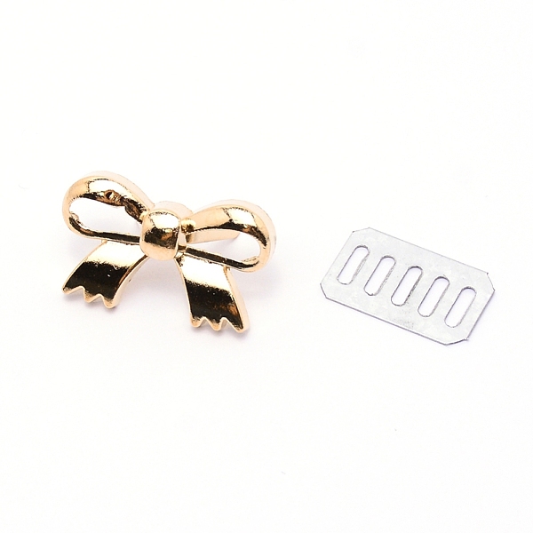

PandaHall Zinc Alloy Bag Decorate Clasp, with Iron Rectangle Shim, Bowknot, Light Gold, 18x29x18mm Alloy