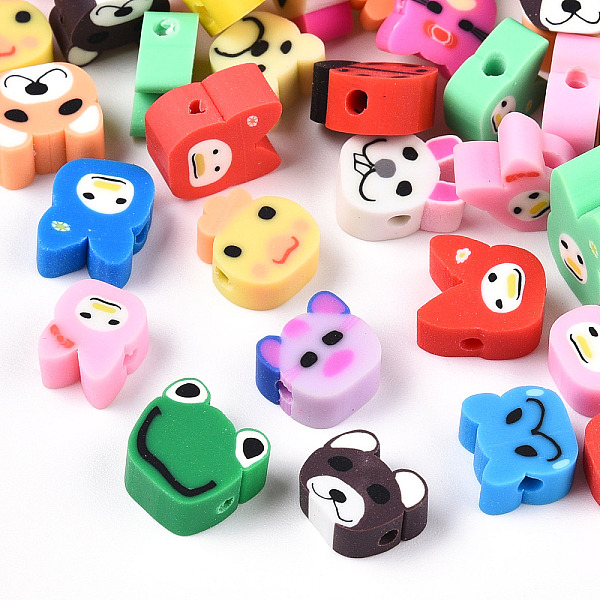 

PandaHall Handmade Polymer Clay Beads, Animal, Mixed Color, 6.5~12x8~12x4~6mm, Hole: 1.6~2mm Polymer Clay Mixed Shapes Multicolor