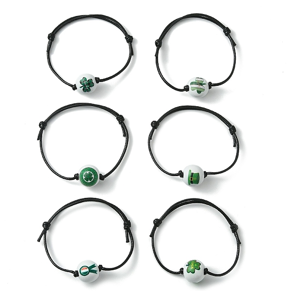 

PandaHall Saint Patrick's Day Wood Round Braided Beaded Bracelets, Waxed Polyester Cords Adjustable Bracelet, Mixed Color, Inner Diameter..., Multicolor