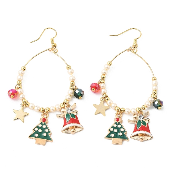 真鍮ガラスのクリスマスツリーのダングルイヤリング