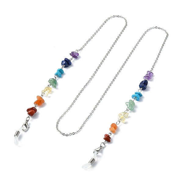 

PandaHall Natural Mixed Gemstone Chips Beaded Eyeglasses Chains, Neck Strap for Eyeglasses, with 304 Stainless Steel Cable Chains, Zinc...