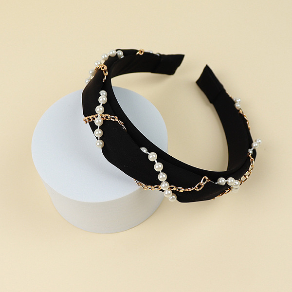 

PandaHall Cloth Hair Bands, with Plastic Pearl & Alloy Chains, Hair Accessories for Women Girls, Black, 30mm, Inner Diameter: 140x160mm...