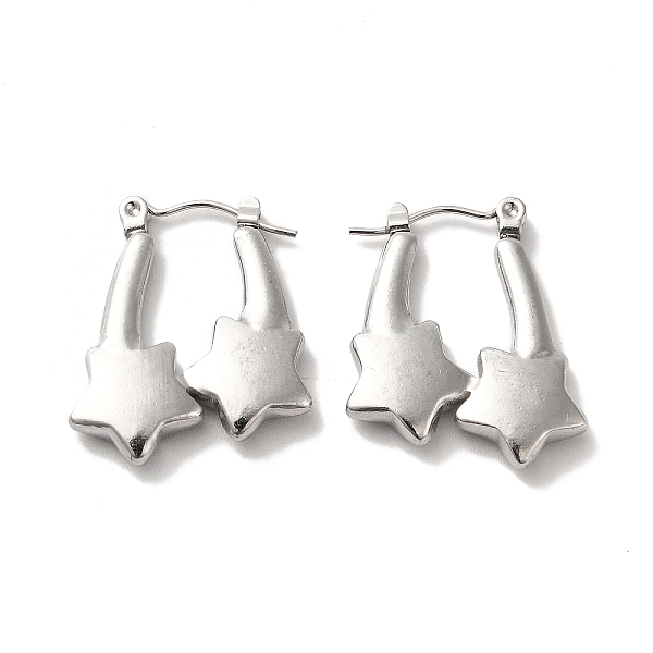 

PandaHall 304 Stainless Steel Star Hoop Earrings for Women, Stainless Steel Color, 24x21x4mm, Pin: 0.7mm 304 Stainless Steel Star
