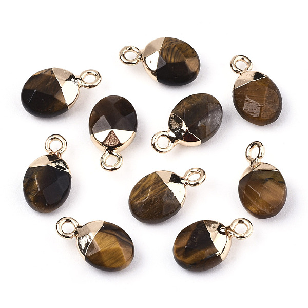 

PandaHall Natural Tiger Eye Charms, Top Light Gold Plated, with Iron Loop, Oval, Faceted, 14~15x8x5mm, Hole: 1.8mm Tiger Eye Oval