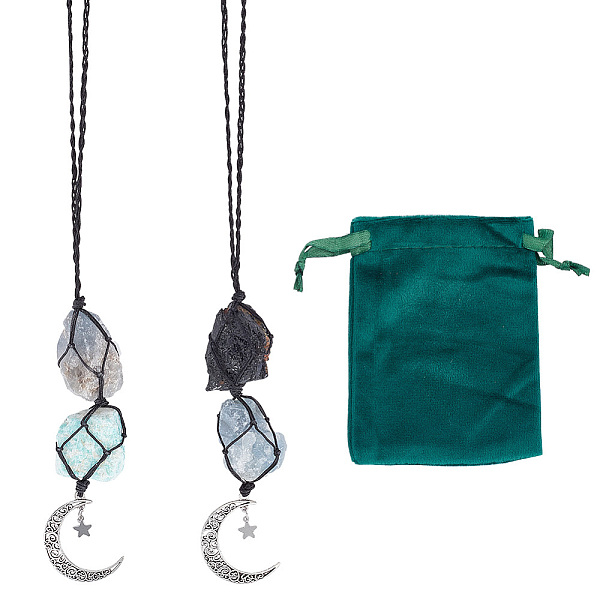 

PandaHall ARRICRAFT 2Pcs 2 Style Cotton Braided Pendant Decorations, with Gemstone Beads and Alloy Moon Pendant, with Velvet Jewelry...