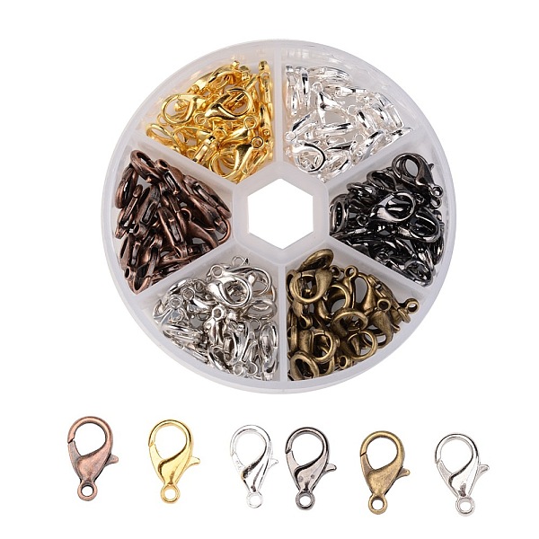 

PandaHall 1 Box 120PCS 6 Colors Zinc Alloy Lobster Claw Clasps, Nickel Free, Mixed Color, 14x8mm, Hole: 1.2mm, about 20pcs/compartment Alloy...